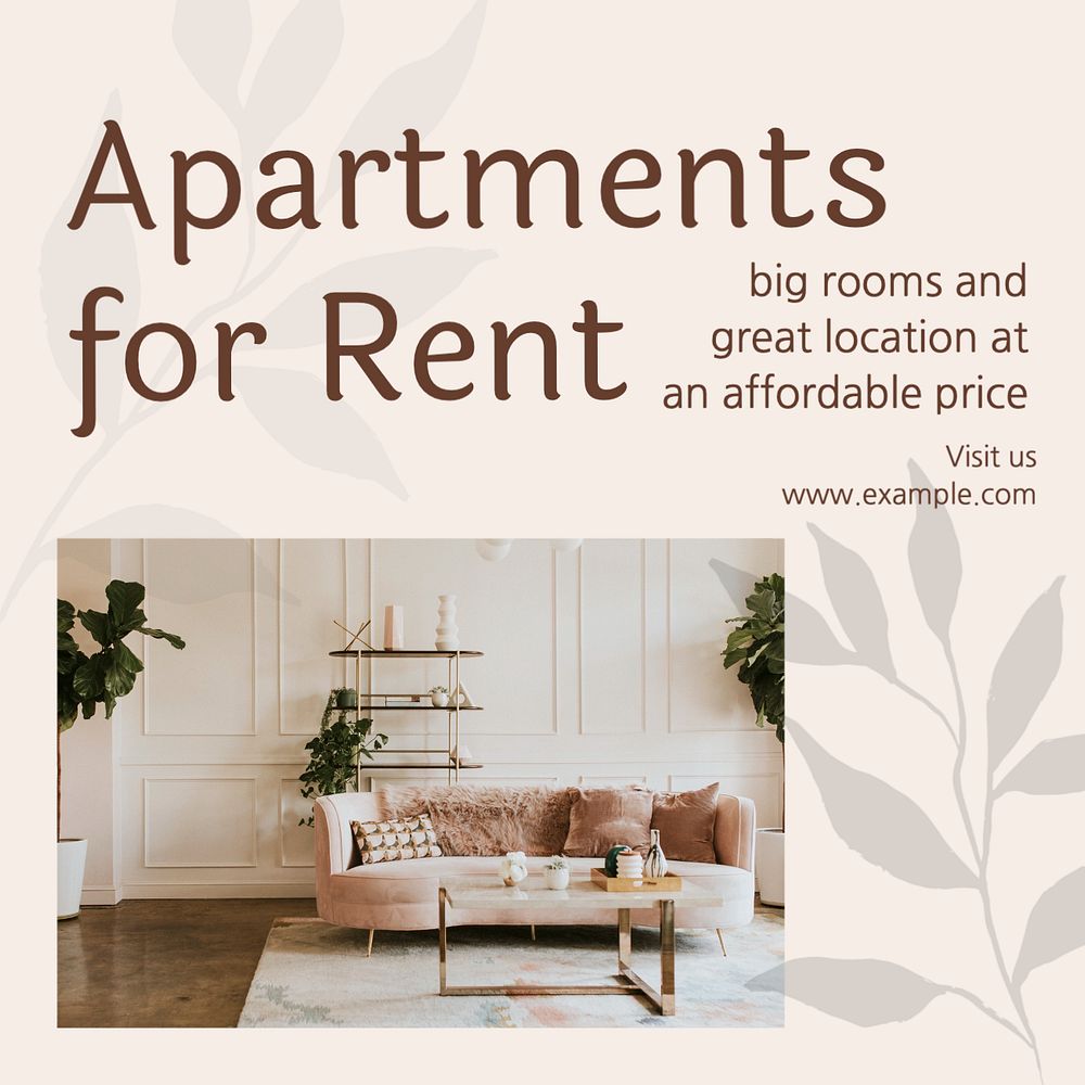 Renting apartment Instagram post template, editable text