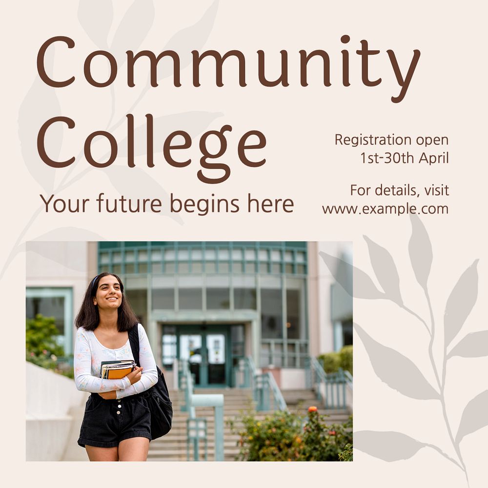 Community college Instagram post template, editable text