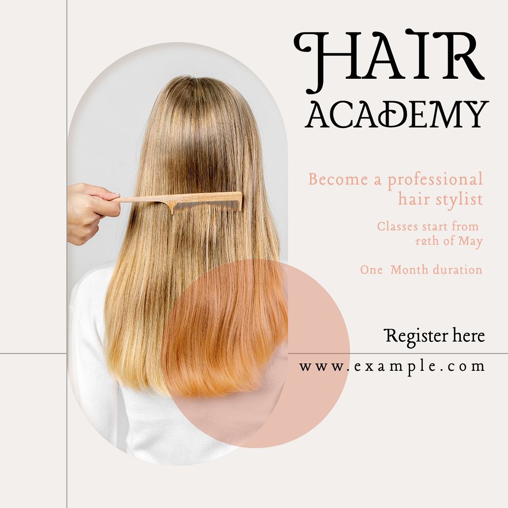 Hair academy Instagram post template, editable text