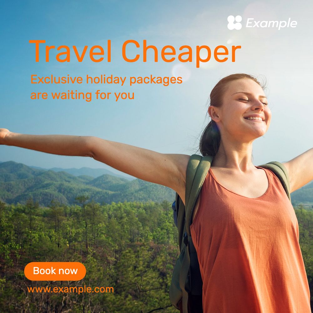 Travel Cheaper Instagram post template, editable text