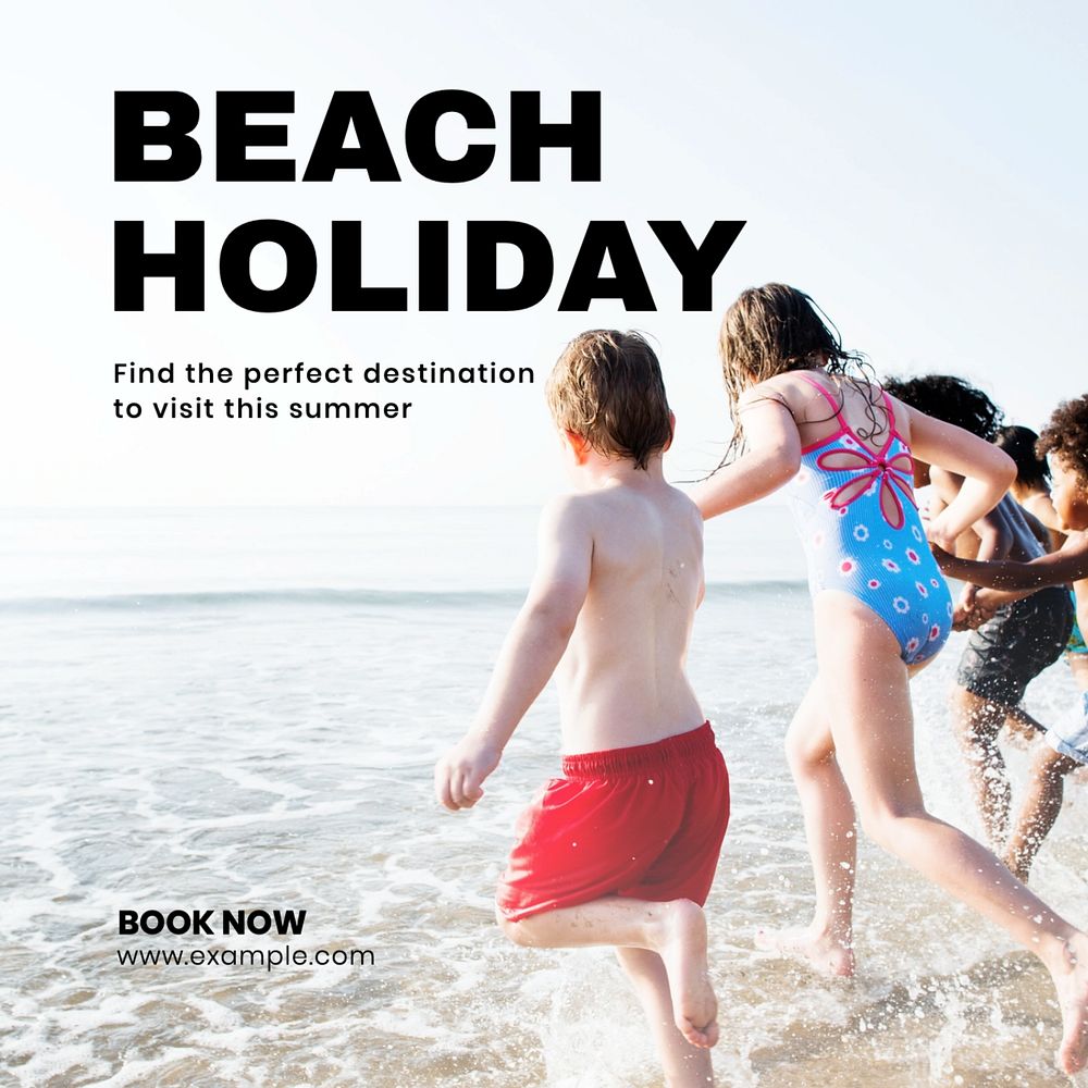 Beach holiday Instagram post template, editable text