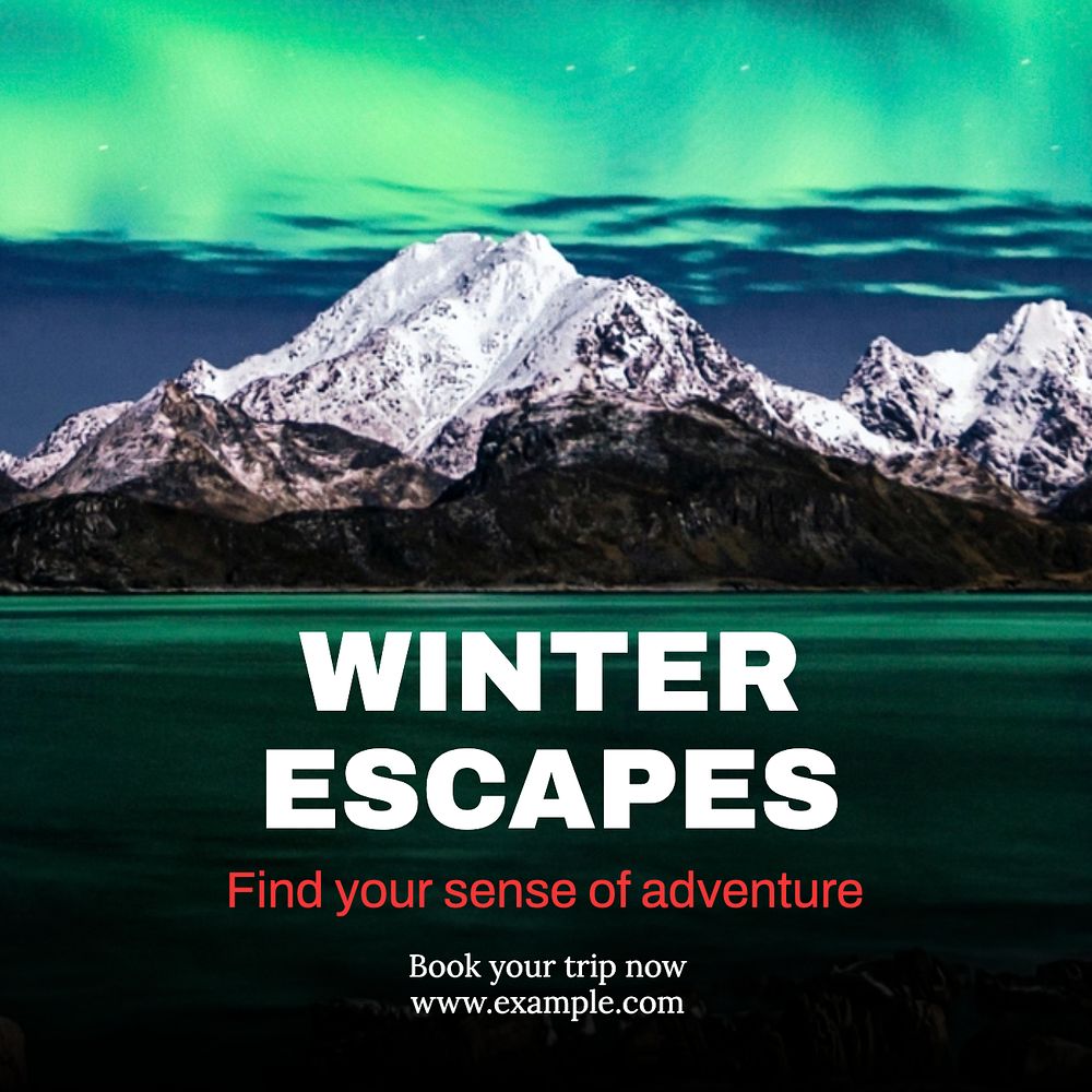 Winter escapes Instagram post template, editable text