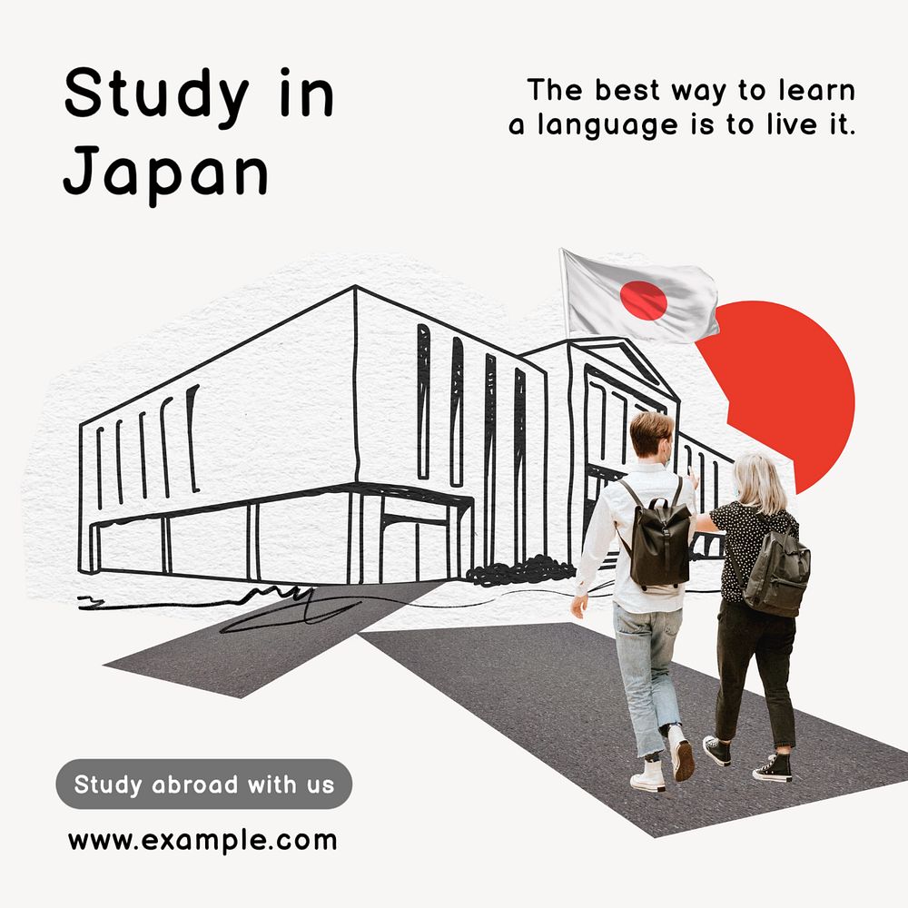 Study language abroad Instagram post template, editable text