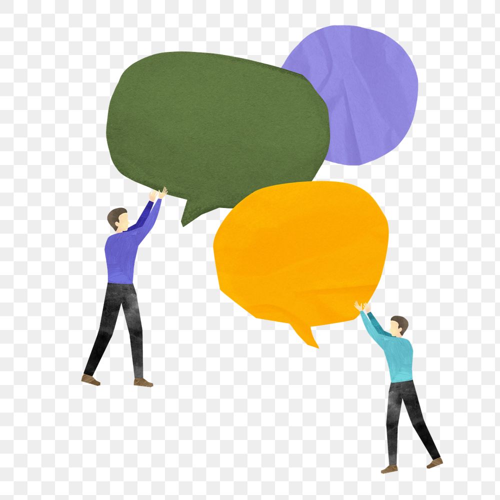 People holding speech bubbles, communication paper craft collage, editable design