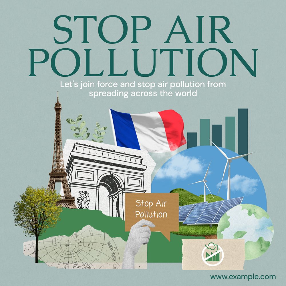 Stop air pollution Instagram post template, editable text