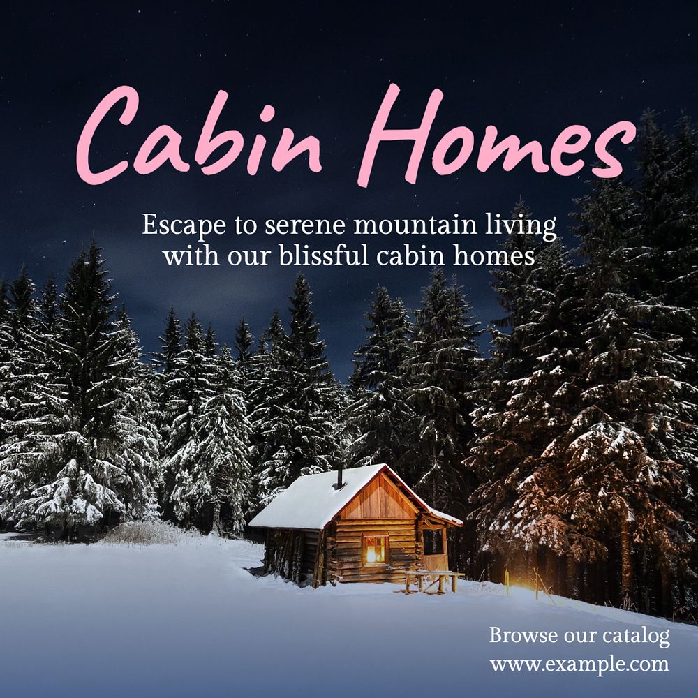 Cabin homes Instagram post template, editable text