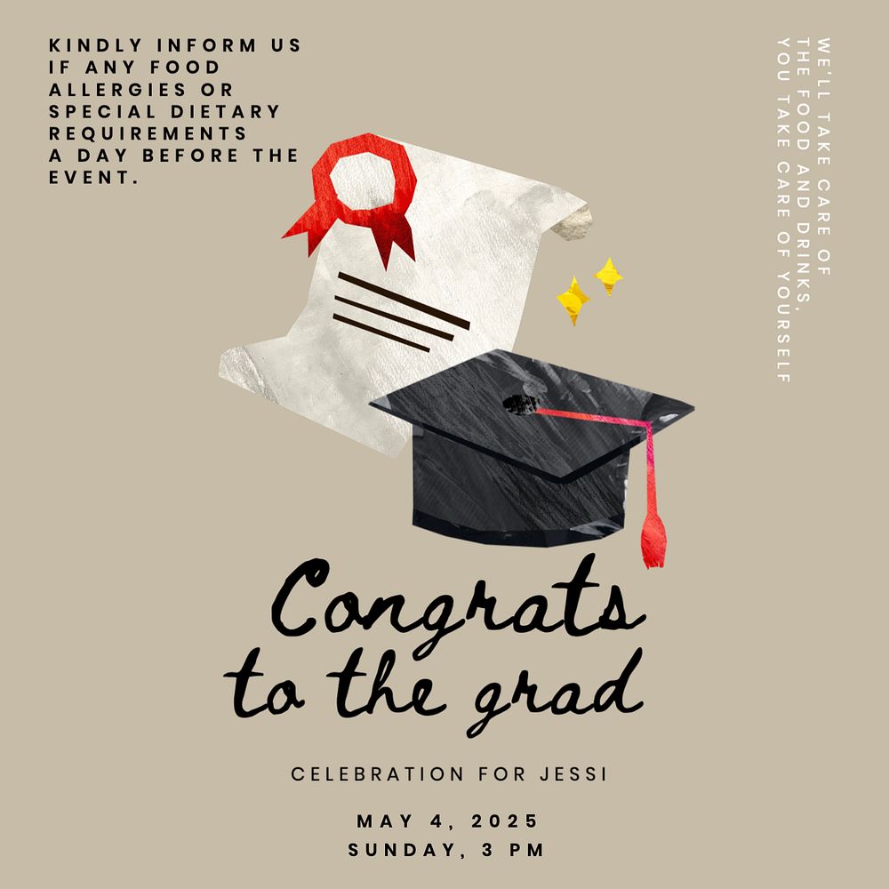 Graduation invitation Instagram post template, editable text