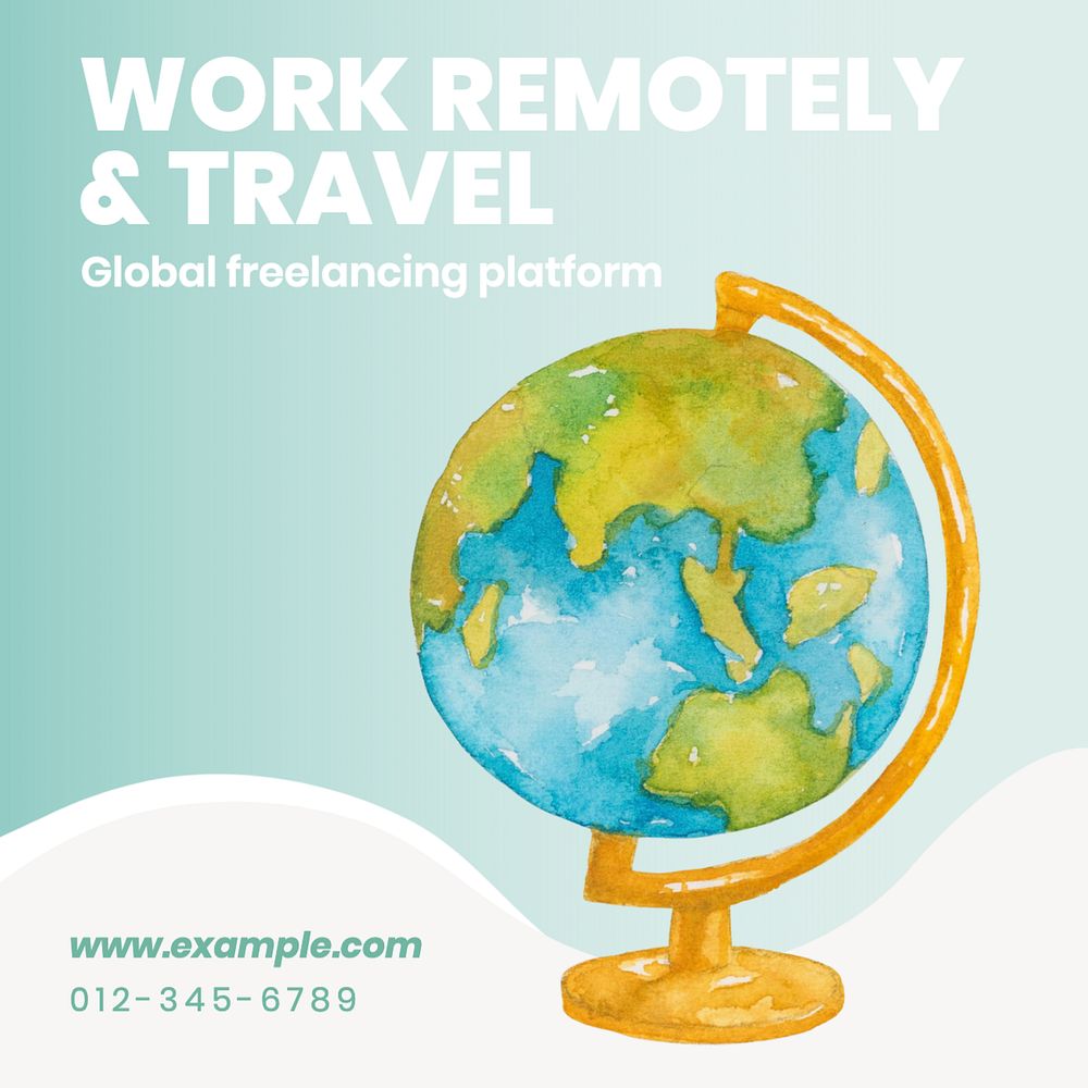 Work remotely & travel Instagram post template, editable text