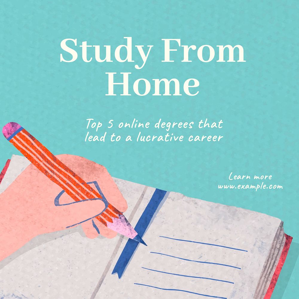 Study from home Instagram post template, editable text