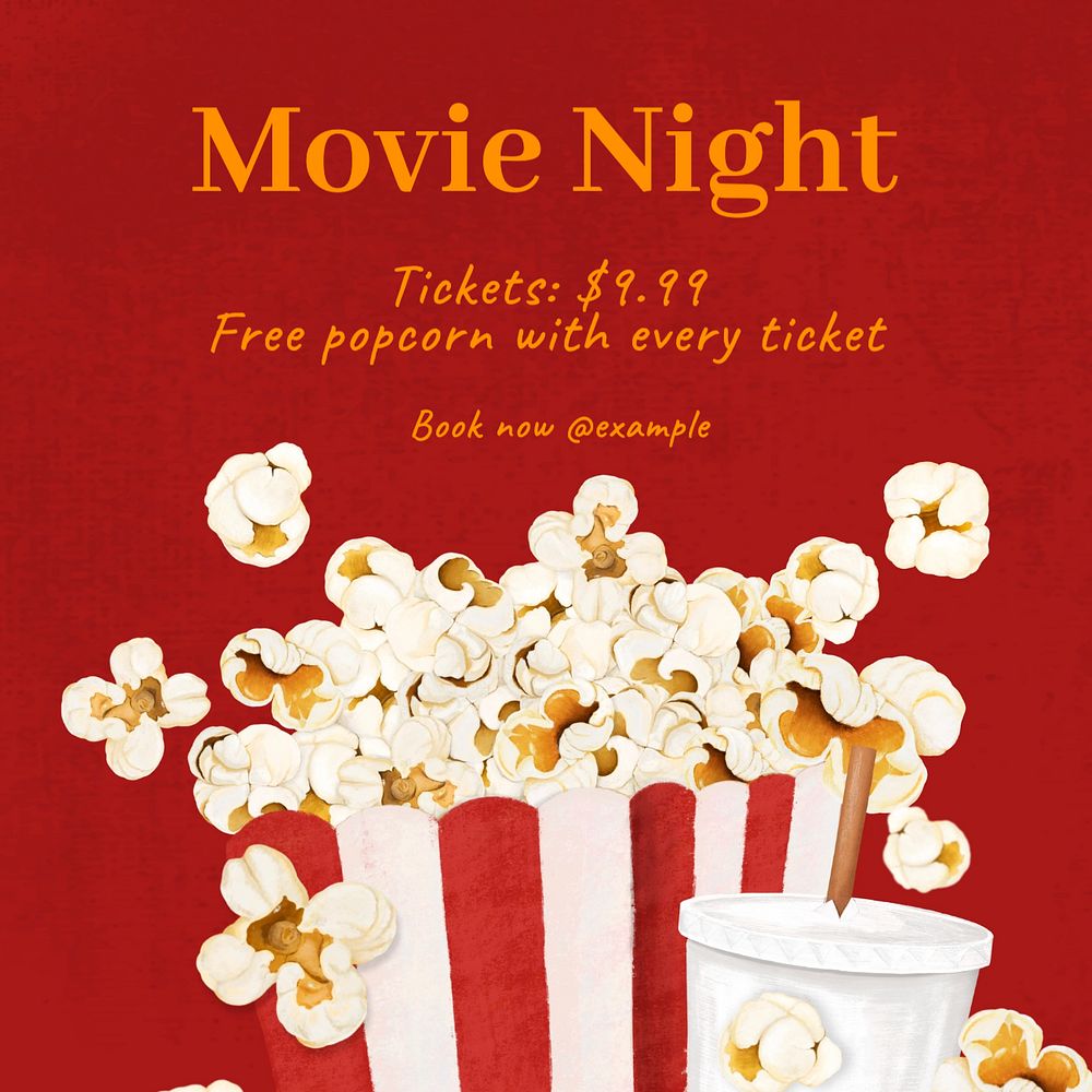 Movie night Instagram post template, editable text