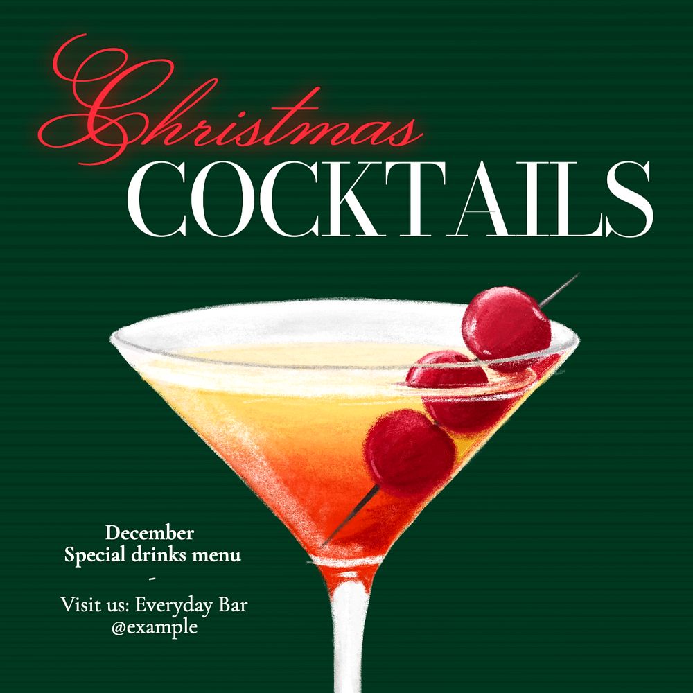 Christmas cocktails  Instagram post template, editable text