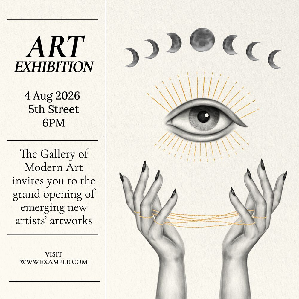 Art exhibition Instagram post template, editable text