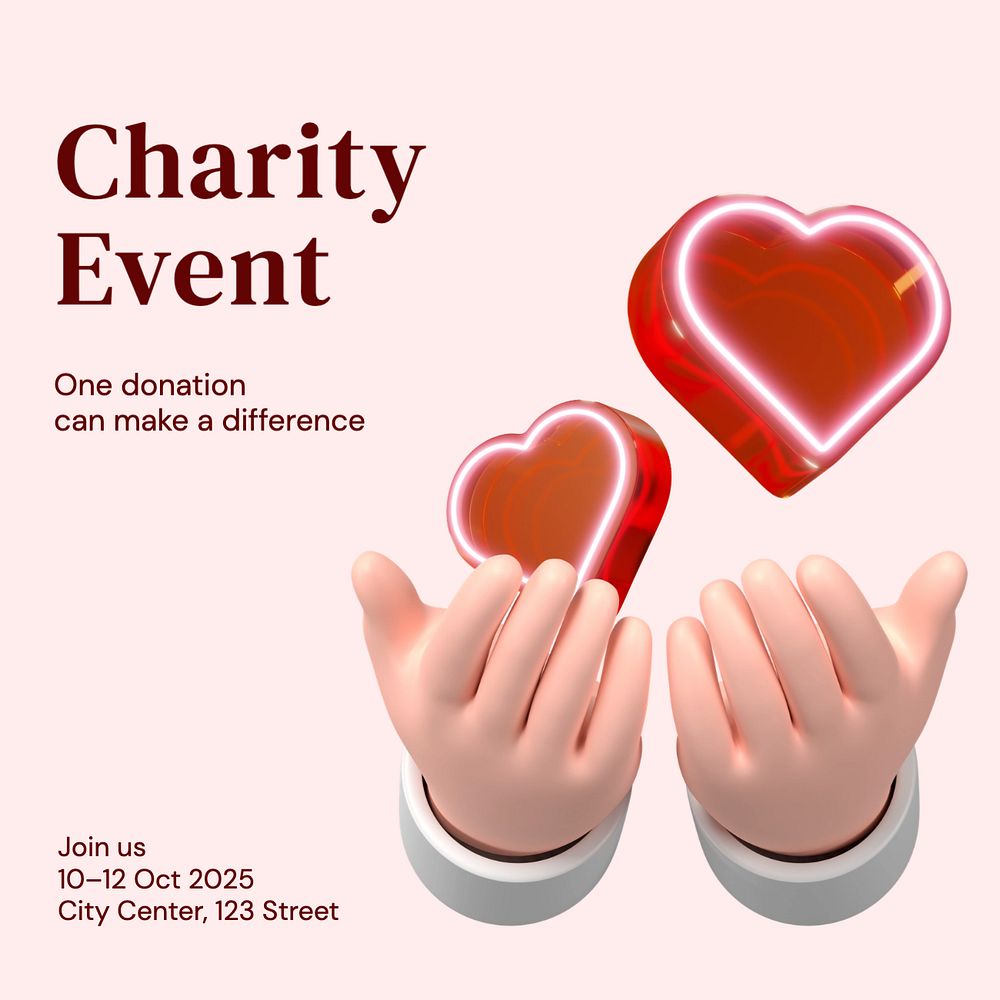 Charity event Instagram post template, editable text