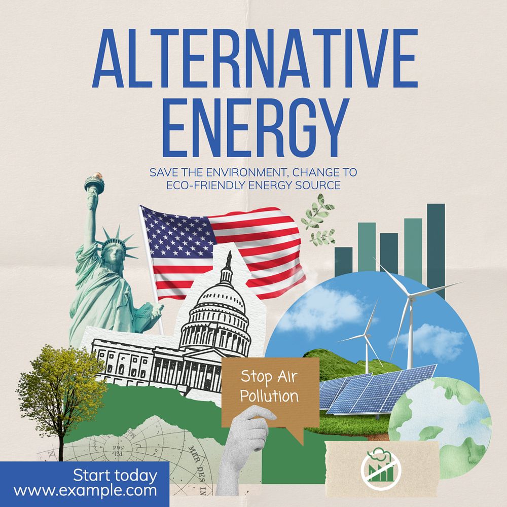 Alternative energy Instagram post template, editable text