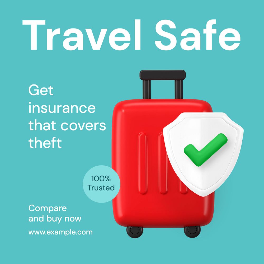 Travel insurance Instagram post template, editable text