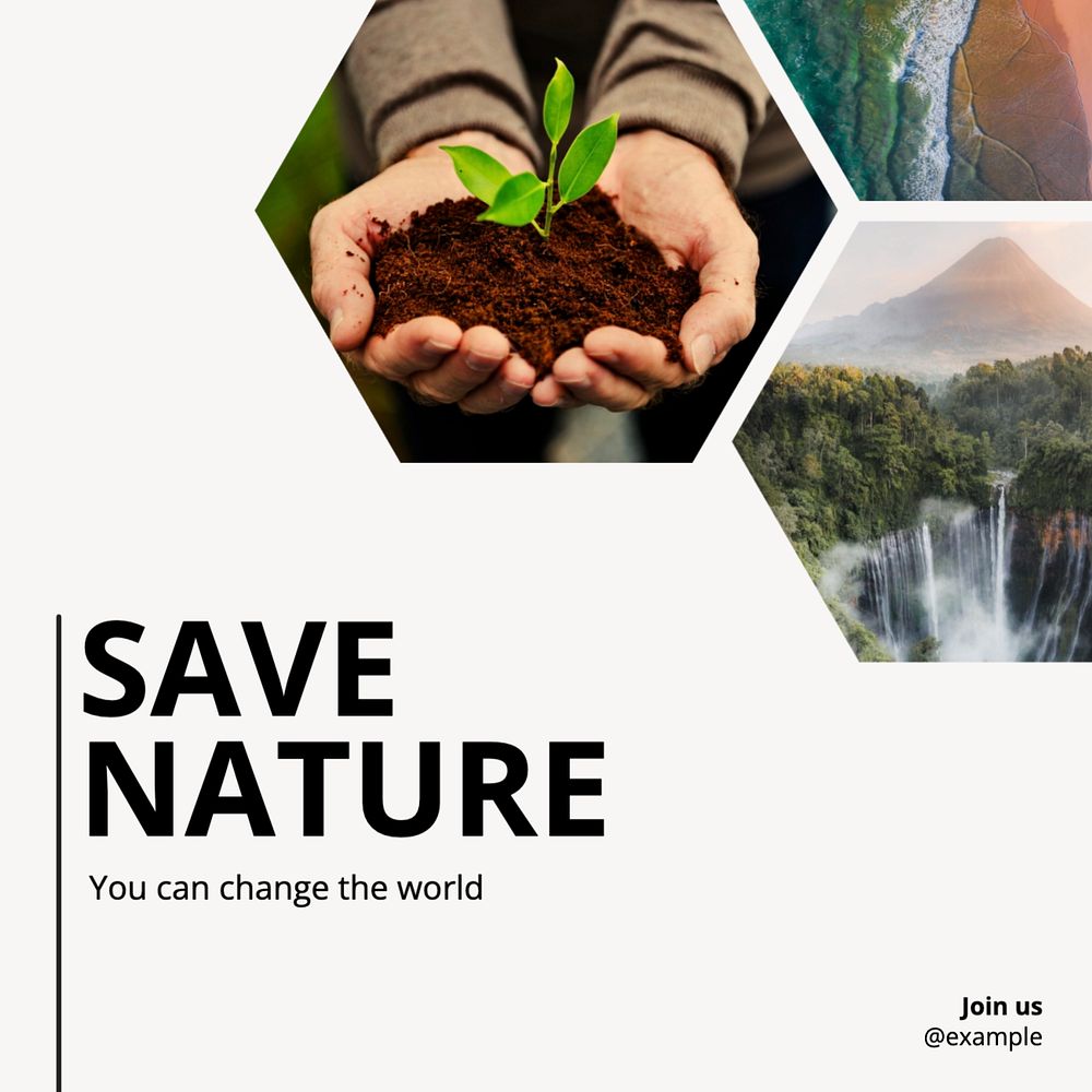 Save nature Instagram post template, editable text