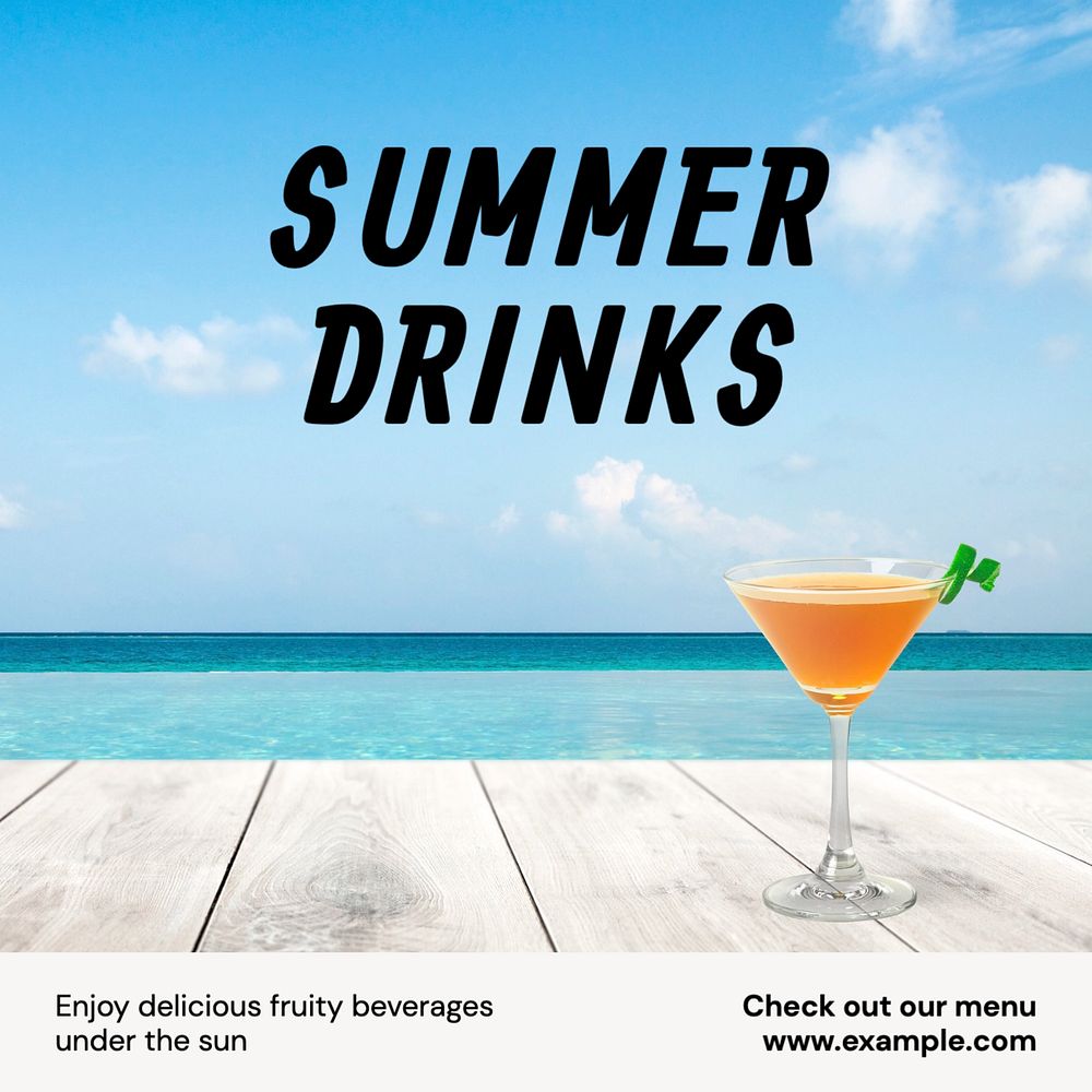 Summer drinks Instagram post template, editable text