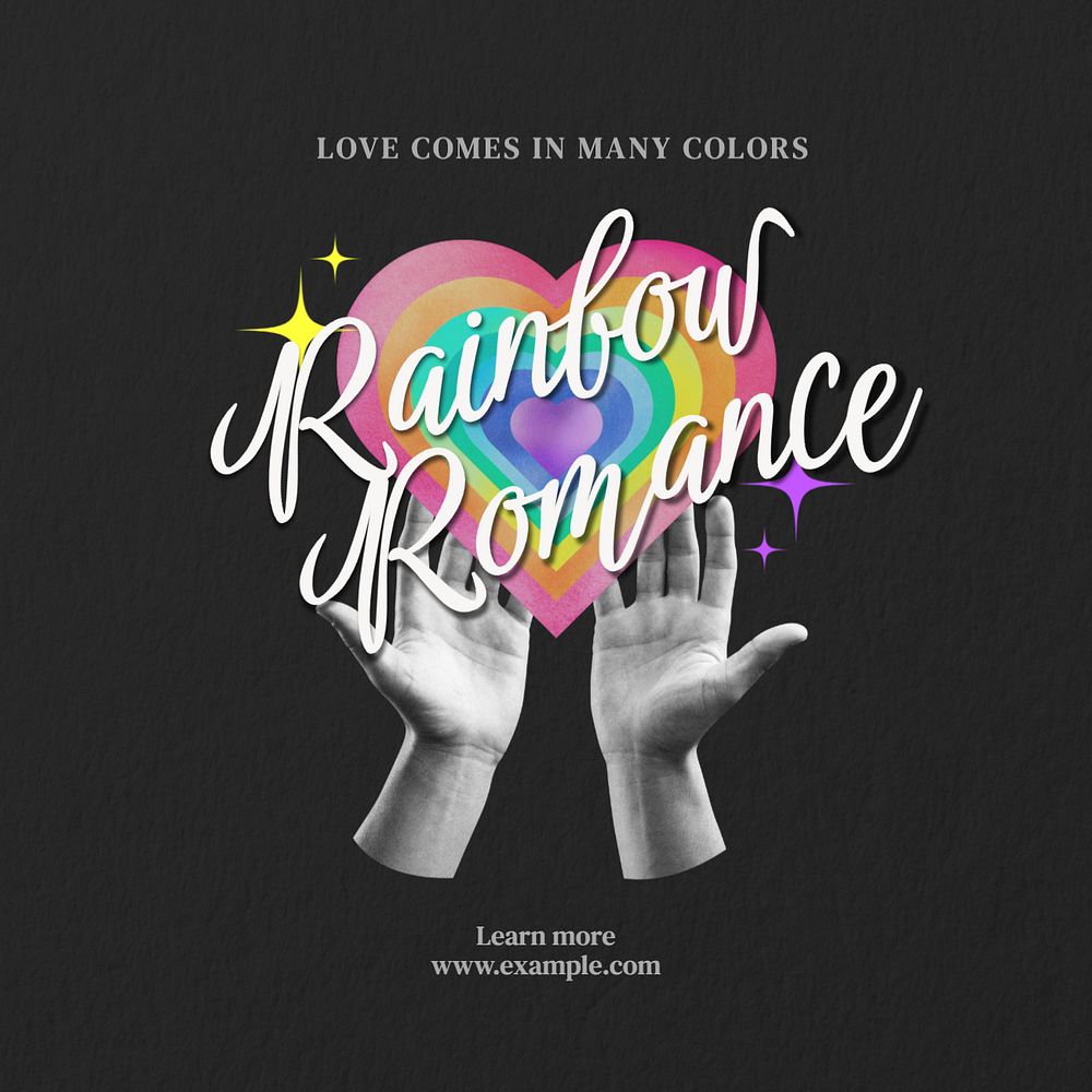 Rainbow romance Instagram post template, editable text