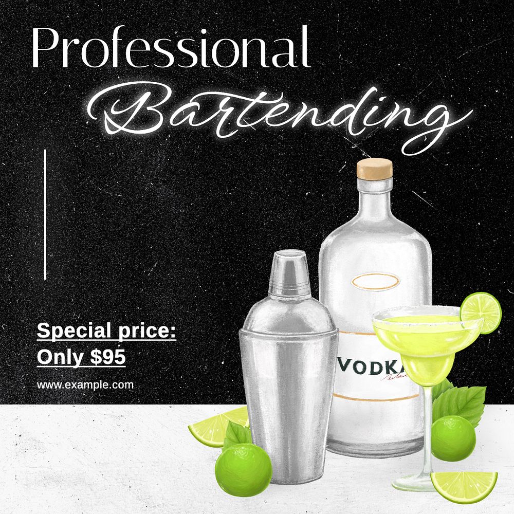 Professional bartending  Instagram post template, editable text