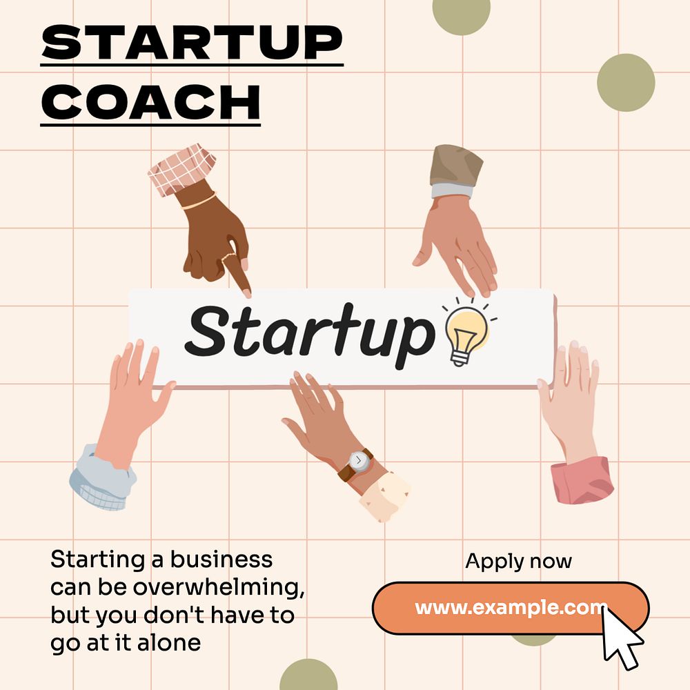 Startup coach business Instagram post template, editable text