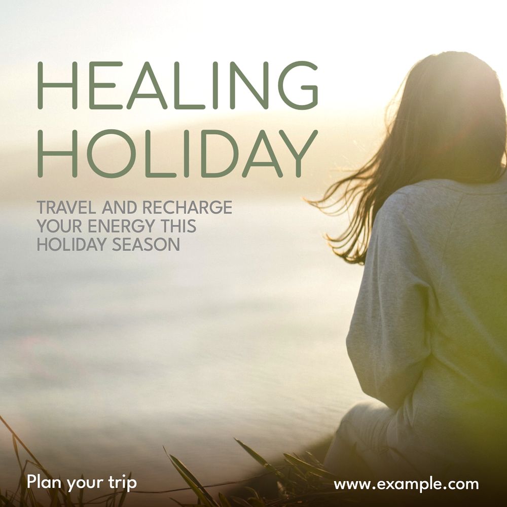 Healing holiday Instagram post template, editable text