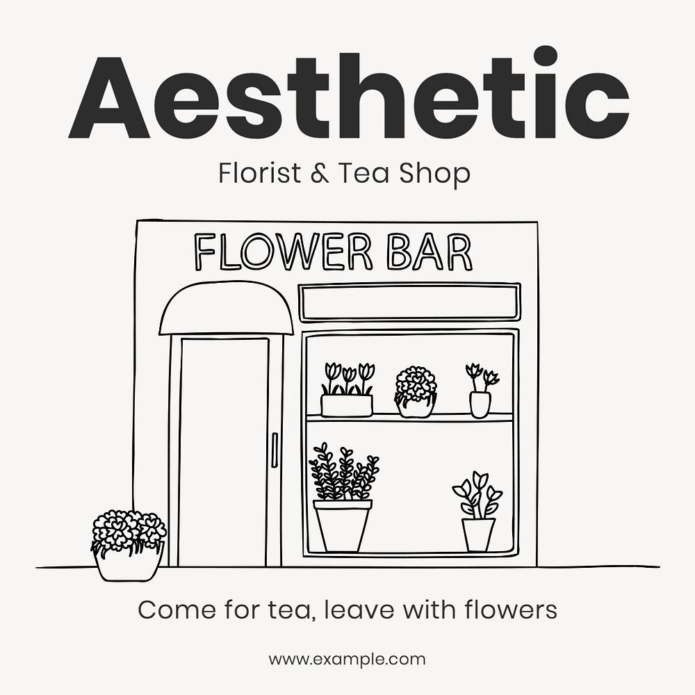 Florist and tea shop Instagram post template, editable text