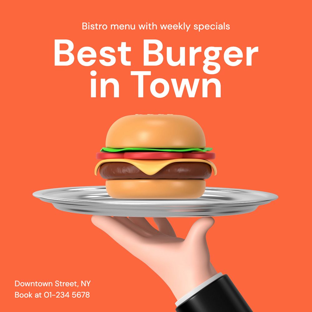 Burger shop Instagram post template, editable text