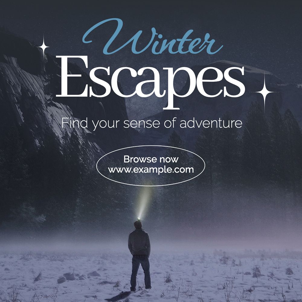 Winter escapes Instagram post template, editable text