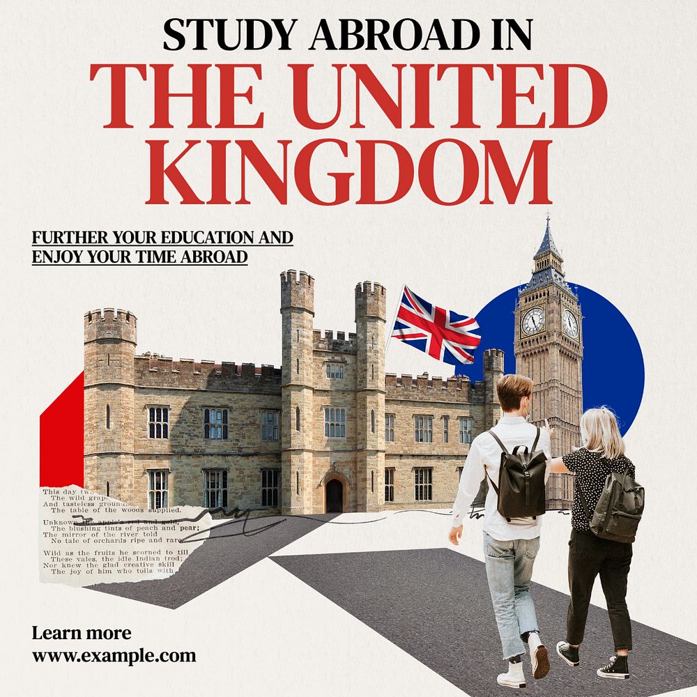 Study abroad Instagram post template, editable text