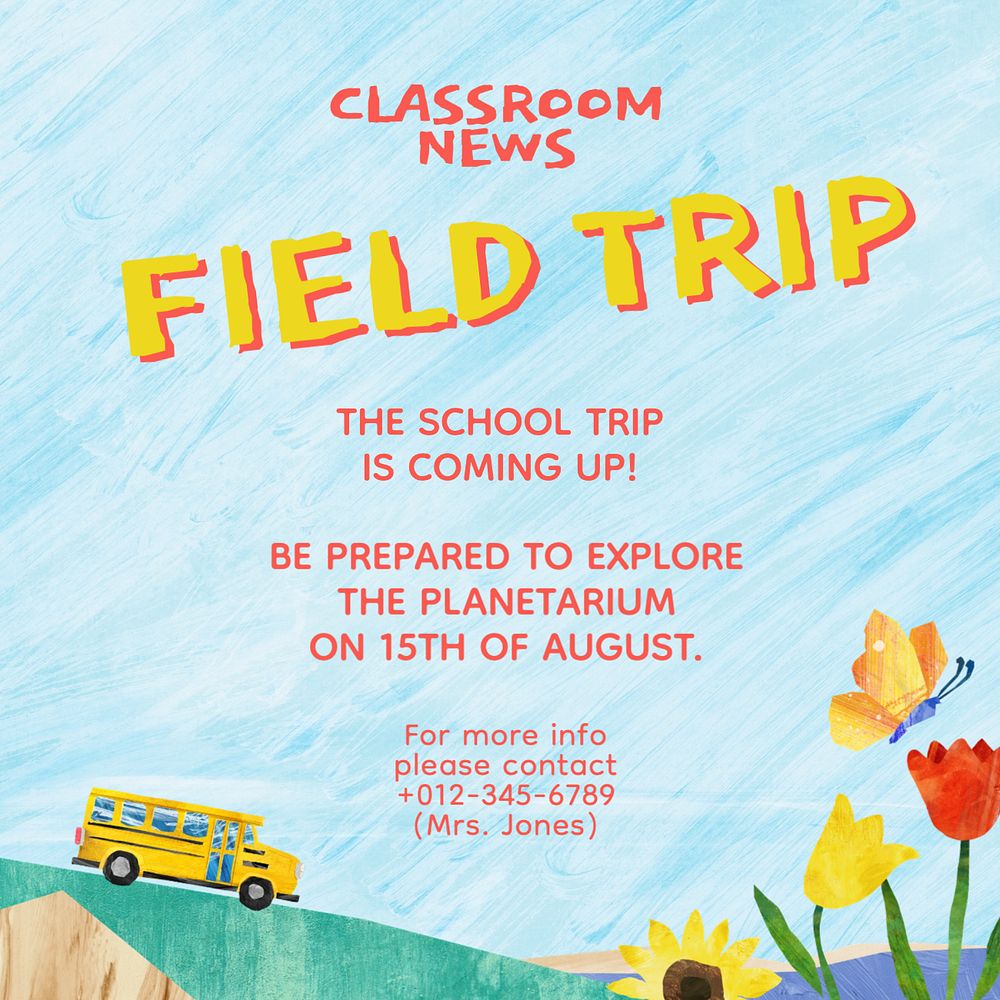 Field trip Instagram post template, editable text