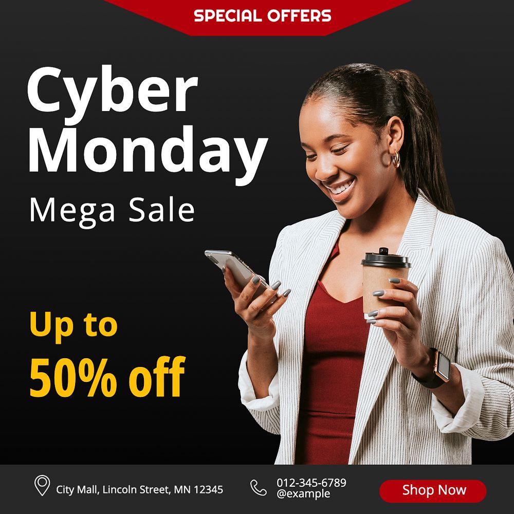 Cyber Monday Instagram post template, editable text