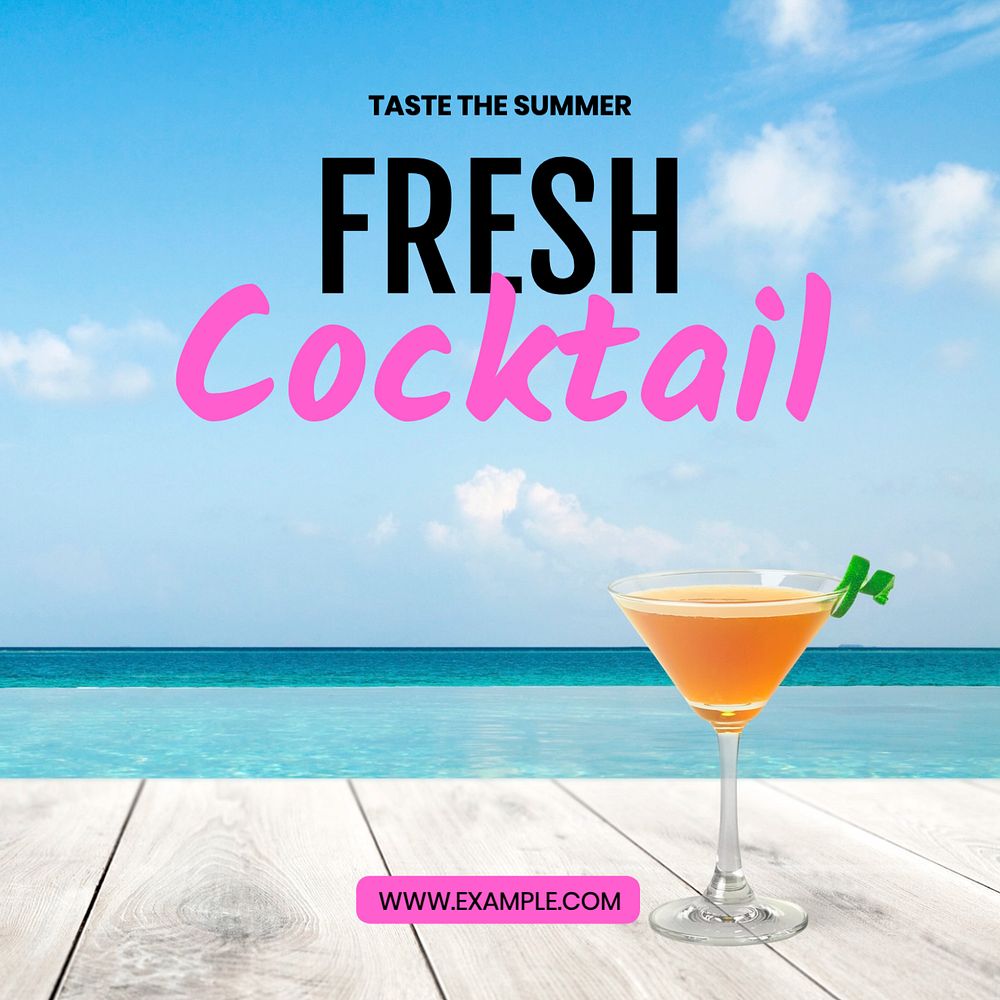 Cocktail Instagram post template, editable text