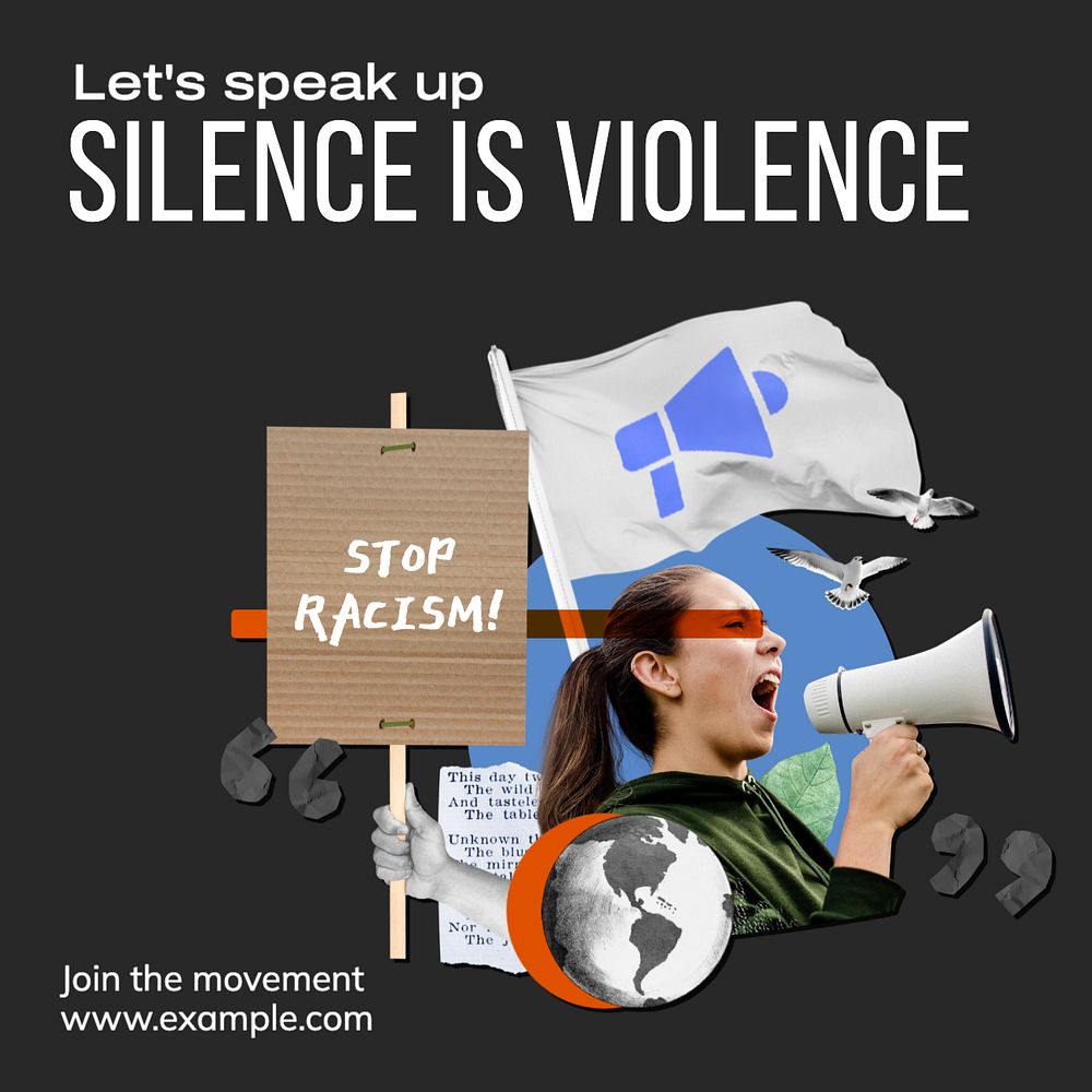 Silence is violence Instagram post template, editable text