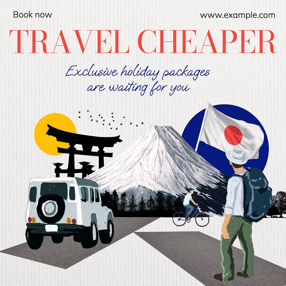 Travel cheaper Instagram post template, editable text