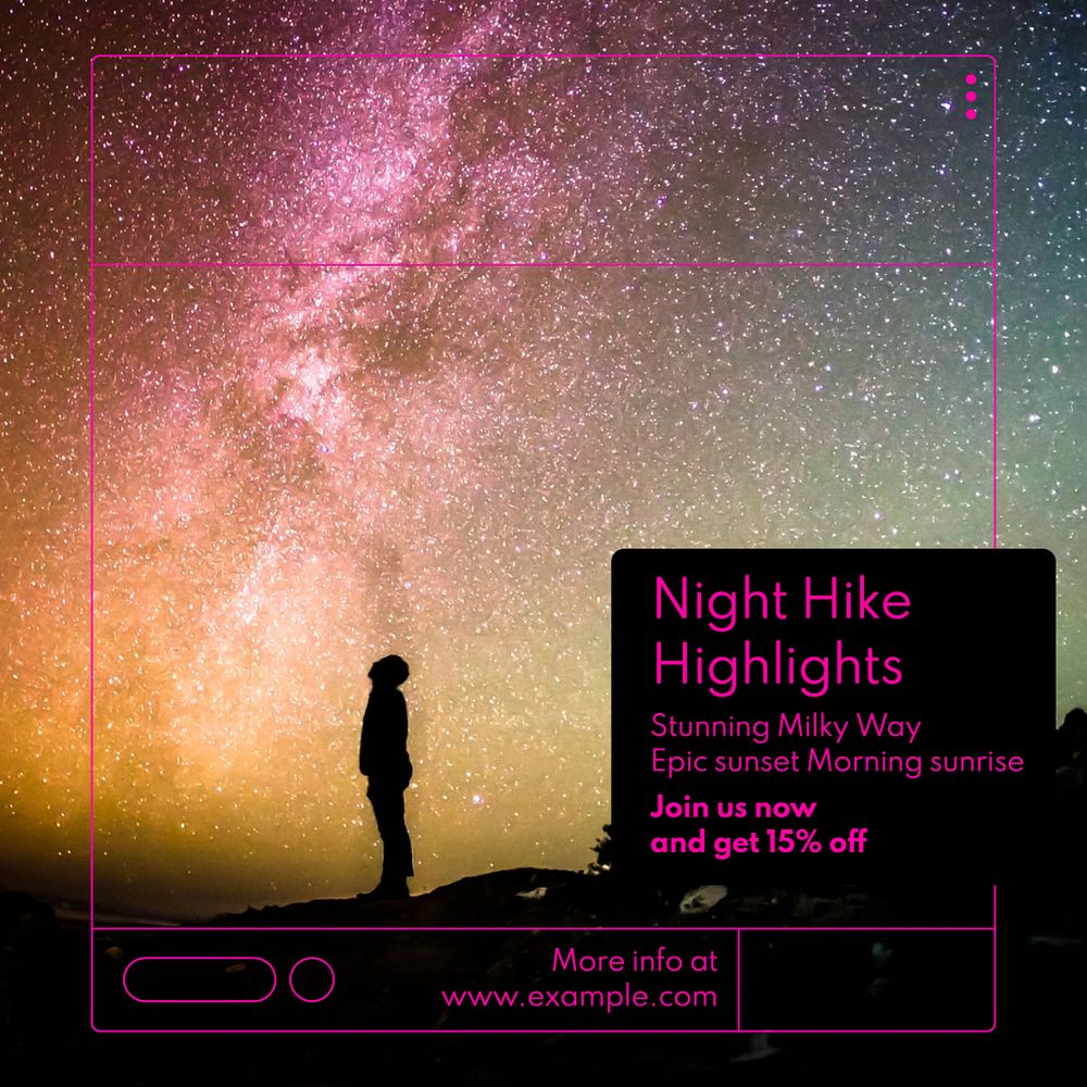 Night hike Instagram post template, editable text