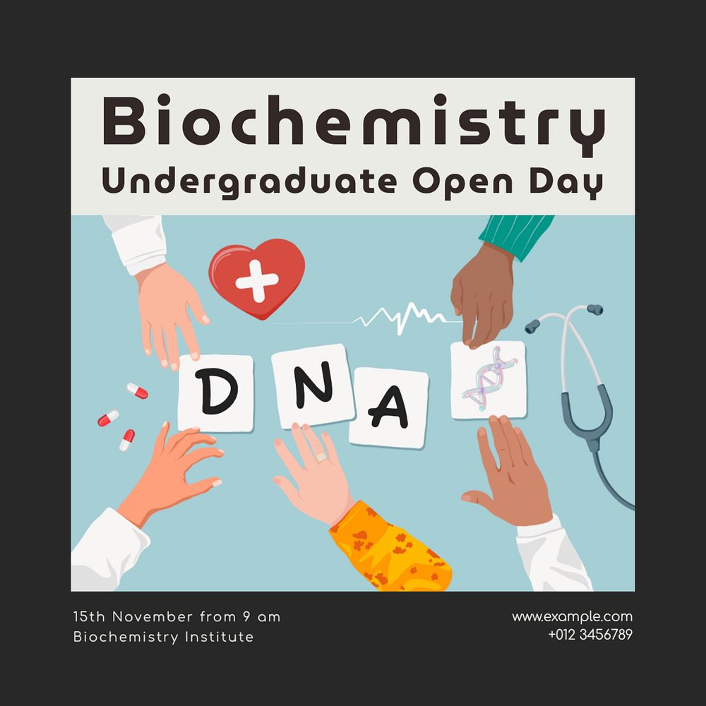 Biochemistry open day Instagram post template, editable text