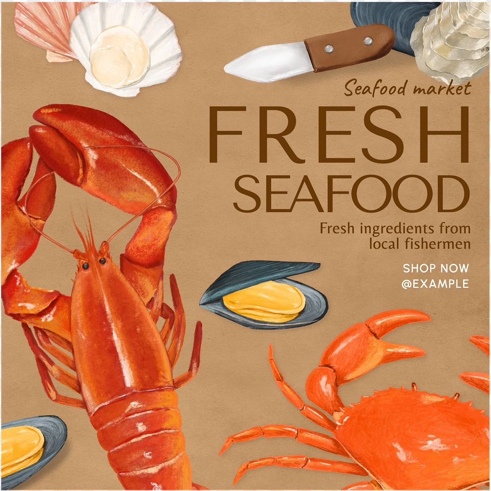 Fresh seafood  Instagram post template, editable text