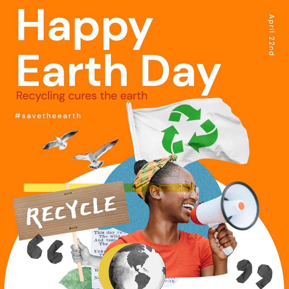 Happy earth day Instagram post template, editable text