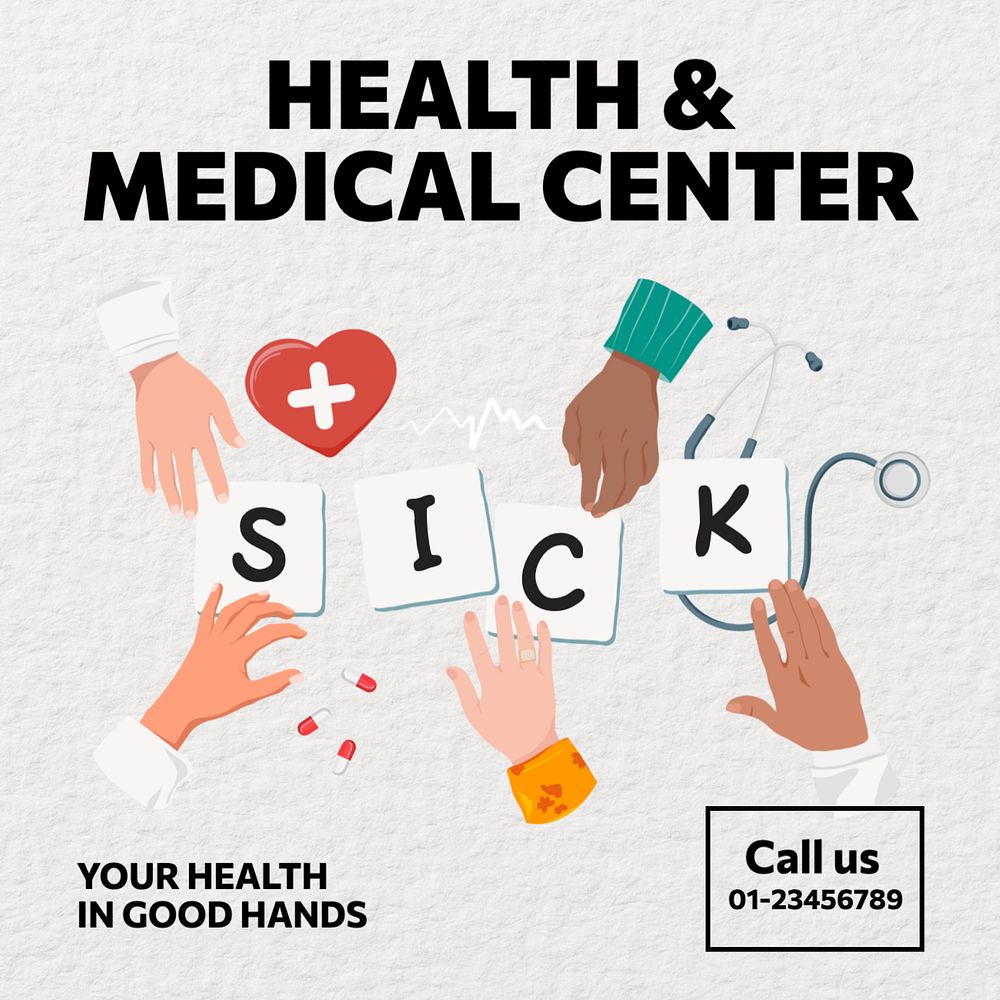 Health & medical center Instagram post template, editable text