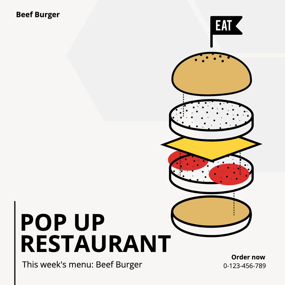 Popup restaurant Instagram post template, editable text