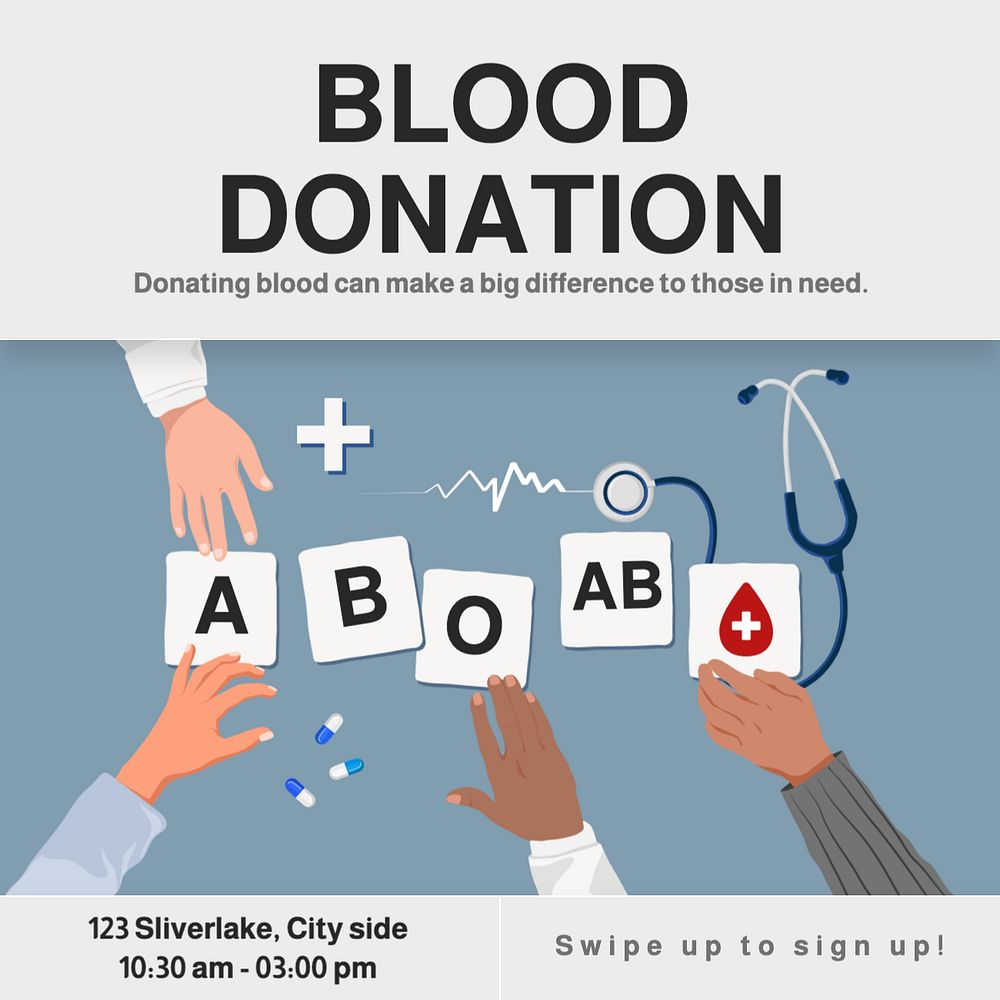 Blood donation Instagram post template, editable text