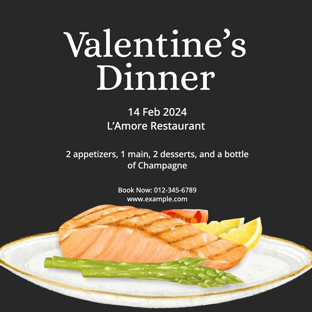 Valentine’s dinner  Instagram post template, editable text