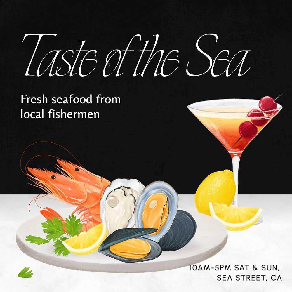 Seafood restaurant  Instagram post template, editable text