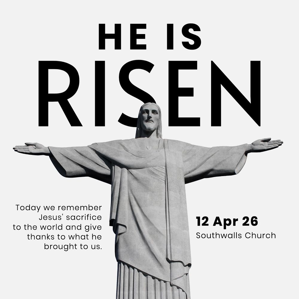 Jesus is risen Instagram post template, editable text