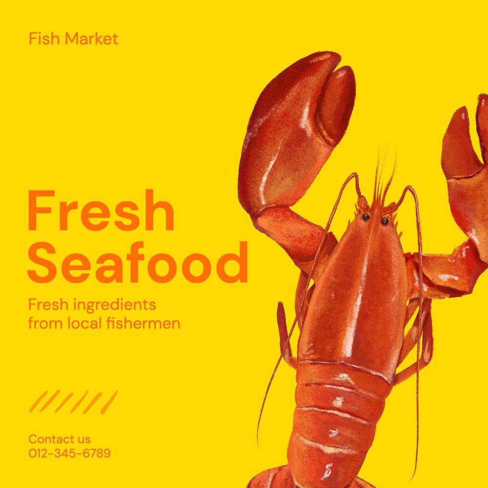 Fresh seafood  Instagram post template, editable text