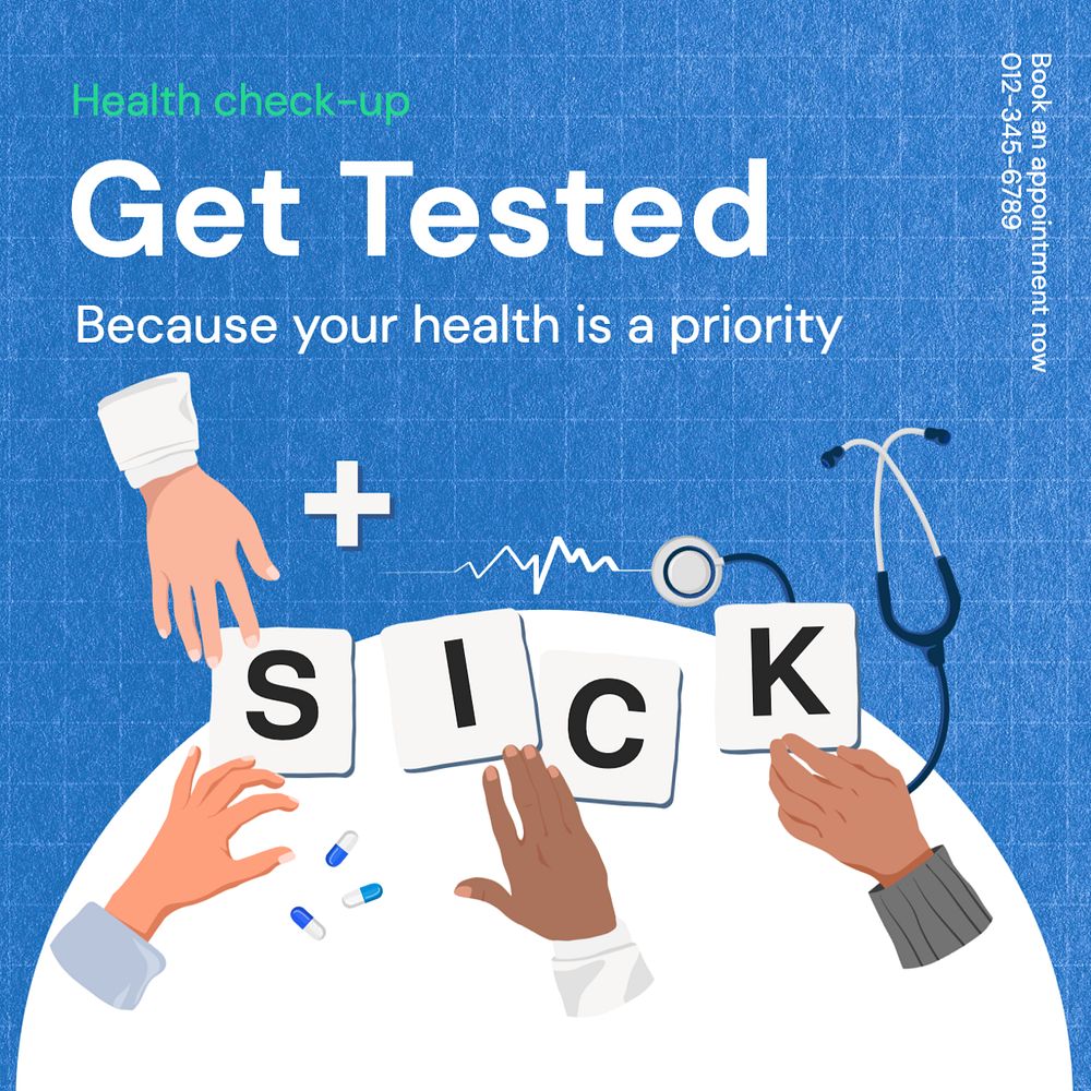 Get tested, health Instagram post template, editable text