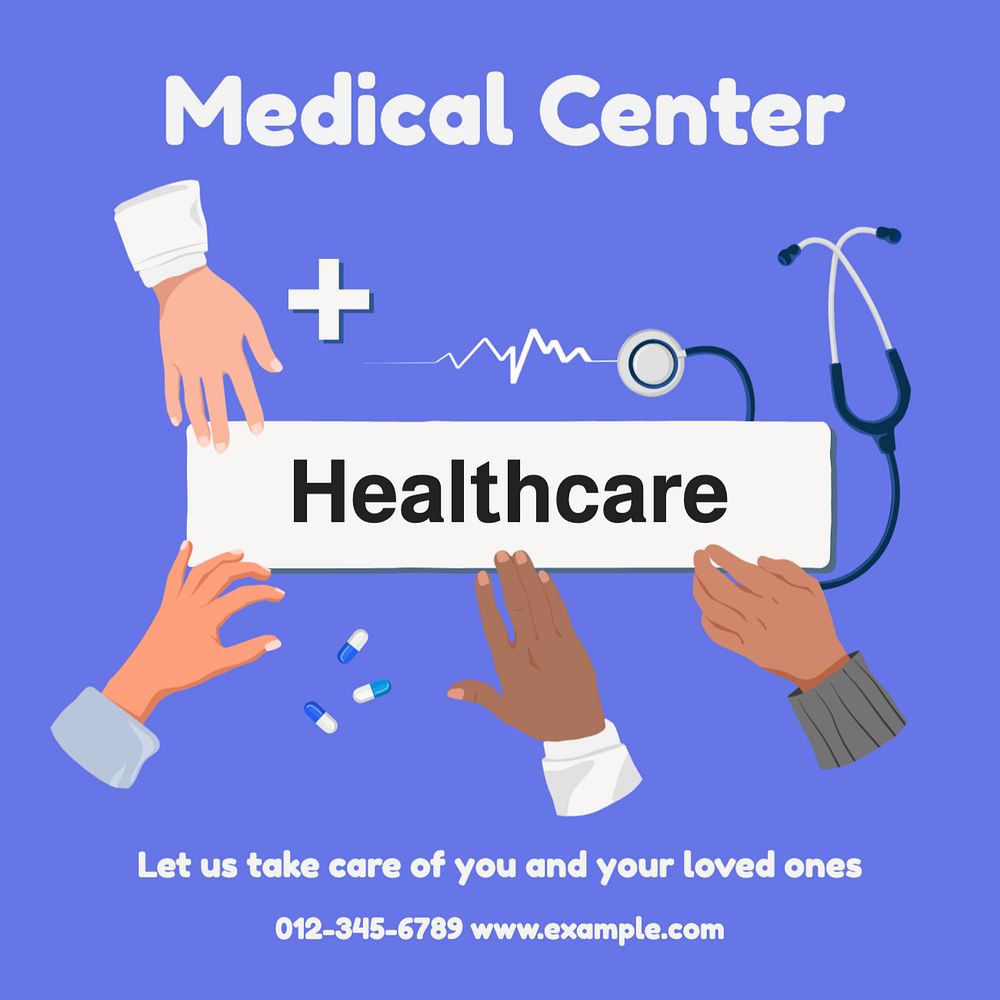 Healthcare center Instagram post template, editable text