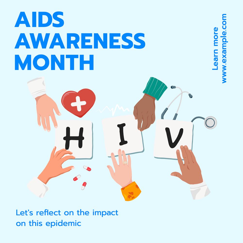 Aids awareness month Instagram post template, editable text