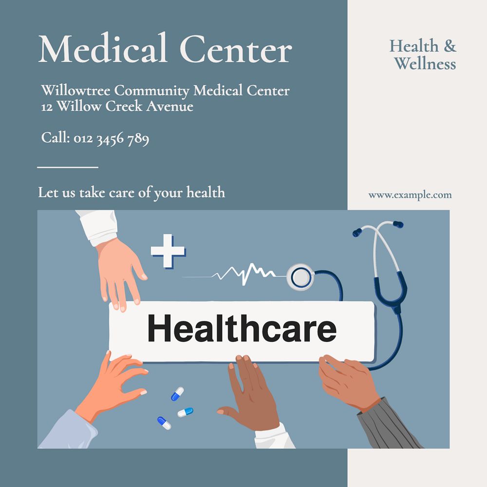 Medical center Instagram post template, editable text