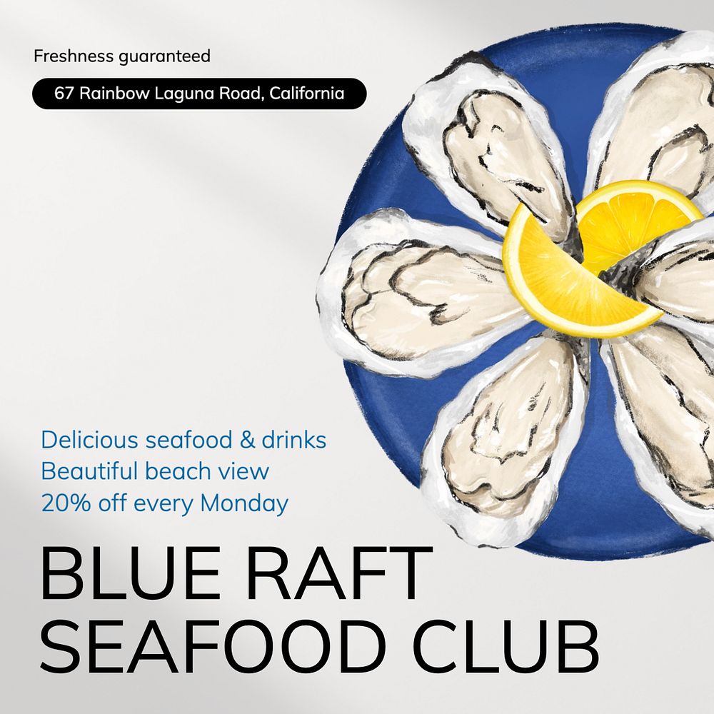 Seafood club  Instagram post template, editable text